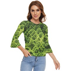 Green Pine Forest Bell Sleeve Top