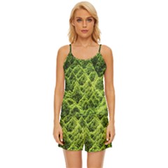 Green Pine Forest Satin Pajama Short Set by Ravend