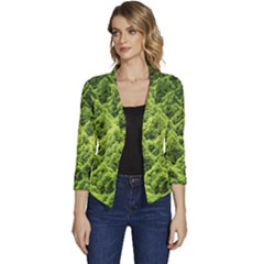 Green Pine Forest Women s Casual 3/4 Sleeve Spring Jacket by Ravend