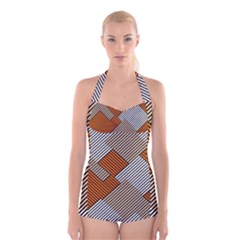 Abstract Pattern Line Art Design Decoration Boyleg Halter Swimsuit  by Ravend