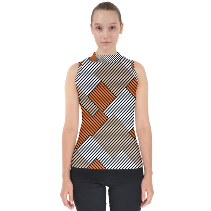 Abstract Pattern Line Art Design Decoration Mock Neck Shell Top