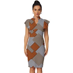 Abstract Pattern Line Art Design Decoration Vintage Frill Sleeve V-neck Bodycon Dress by Ravend