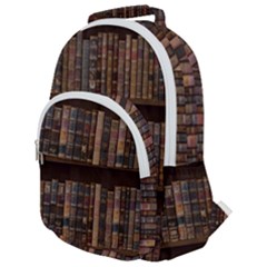 Old Bookshelf Orderly Antique Books Rounded Multi Pocket Backpack by Ravend