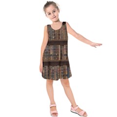 Old Bookshelf Orderly Antique Books Kids  Sleeveless Dress by Ravend