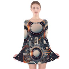 Technology Robot Internet Processor Long Sleeve Velvet Skater Dress