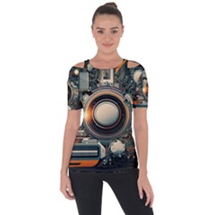 Technology Robot Internet Processor Shoulder Cut Out Short Sleeve Top by Ravend