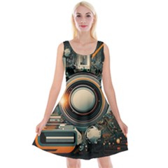 Technology Robot Internet Processor Reversible Velvet Sleeveless Dress