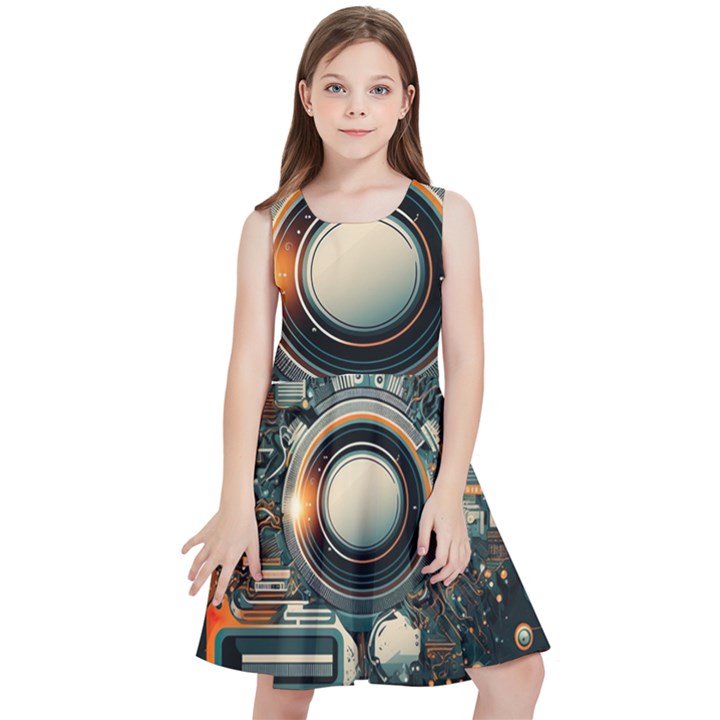 Technology Robot Internet Processor Kids  Skater Dress