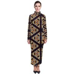 Pattern Stained Glass Triangles Turtleneck Maxi Dress