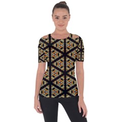 Pattern Stained Glass Triangles Shoulder Cut Out Short Sleeve Top