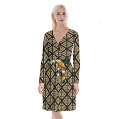 Pattern Stained Glass Triangles Long Sleeve Velvet Front Wrap Dress