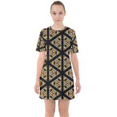 Pattern Stained Glass Triangles Sixties Short Sleeve Mini Dress