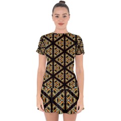 Pattern Stained Glass Triangles Drop Hem Mini Chiffon Dress