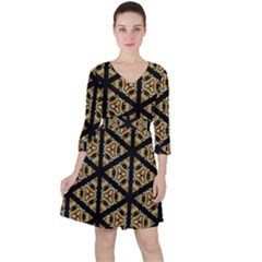 Pattern Stained Glass Triangles Quarter Sleeve Ruffle Waist Dress