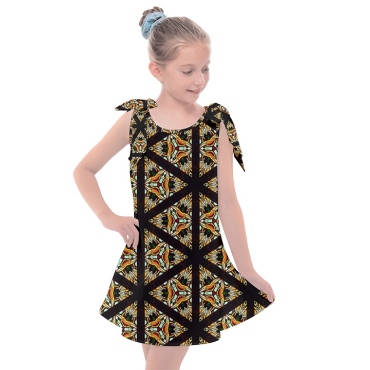 Pattern Stained Glass Triangles Kids  Tie Up Tunic Dress