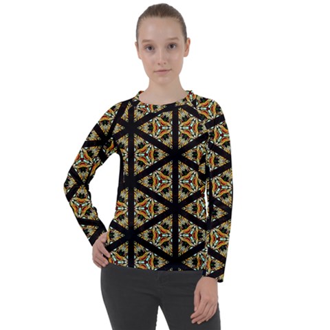 Pattern Stained Glass Triangles Women s Long Sleeve Raglan T-shirt by HermanTelo