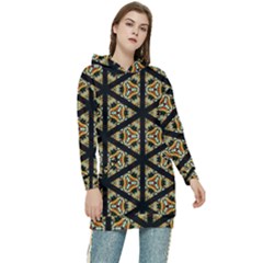 Pattern Stained Glass Triangles Women s Long Oversized Pullover Hoodie