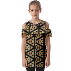 Pattern Stained Glass Triangles Fold Over Open Sleeve Top