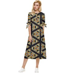 Pattern Stained Glass Triangles Bow Sleeve Chiffon Midi Dress