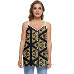 Pattern Stained Glass Triangles Casual Spaghetti Strap Chiffon Top