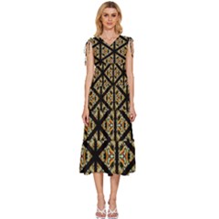 Pattern Stained Glass Triangles V-neck Drawstring Shoulder Sleeveless Maxi Dress