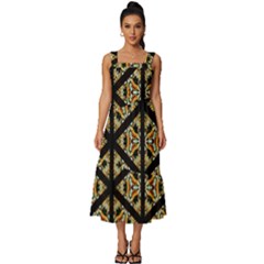 Pattern Stained Glass Triangles Square Neckline Tiered Midi Dress