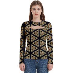 Pattern Stained Glass Triangles Women s Cut Out Long Sleeve T-shirt