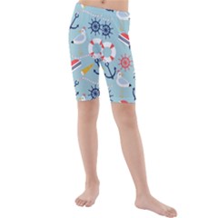 Nautical Marine Symbols Seamless Pattern Kids  Mid Length Swim Shorts by Hannah976