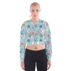 Nautical Marine Symbols Seamless Pattern Cropped Sweatshirt