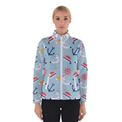 Nautical Marine Symbols Seamless Pattern Women s Bomber Jacket