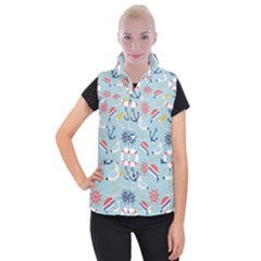 Nautical Marine Symbols Seamless Pattern Women s Button Up Vest