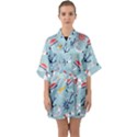 Nautical Marine Symbols Seamless Pattern Half Sleeve Satin Kimono  View1