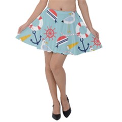 Nautical Marine Symbols Seamless Pattern Velvet Skater Skirt