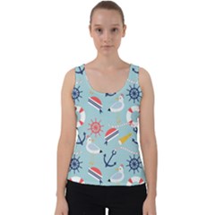 Nautical Marine Symbols Seamless Pattern Velvet Tank Top