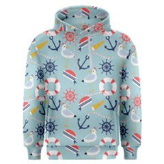 Nautical Marine Symbols Seamless Pattern Men s Overhead Hoodie