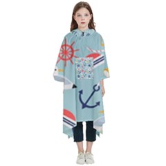 Nautical Marine Symbols Seamless Pattern Kids  Hooded Rain Ponchos by Hannah976