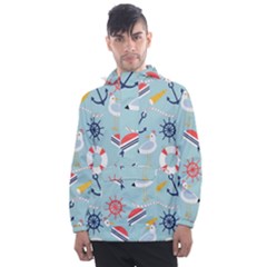 Nautical Marine Symbols Seamless Pattern Men s Front Pocket Pullover Windbreaker