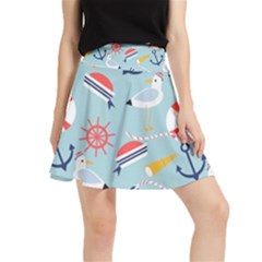 Nautical Marine Symbols Seamless Pattern Waistband Skirt by Hannah976