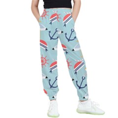 Nautical Marine Symbols Seamless Pattern Kids  Joggers by Hannah976