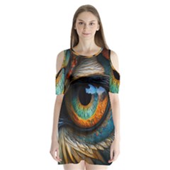 Eye Bird Feathers Vibrant Shoulder Cutout Velvet One Piece