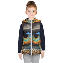 Eye Bird Feathers Vibrant Kids  Hooded Puffer Vest