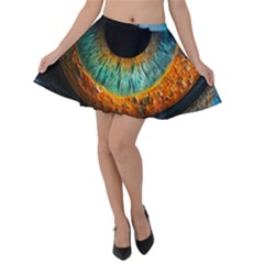 Eye Bird Feathers Vibrant Velvet Skater Skirt