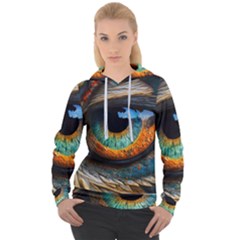 Eye Bird Feathers Vibrant Women s Overhead Hoodie