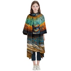 Eye Bird Feathers Vibrant Kids  Hooded Rain Ponchos by Hannah976