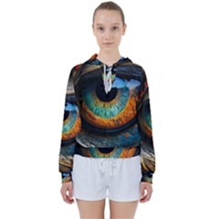 Eye Bird Feathers Vibrant Women s Tie Up Sweat