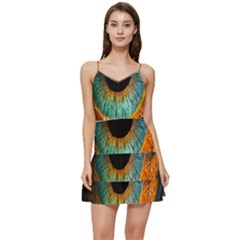 Eye Bird Feathers Vibrant Short Frill Dress by Hannah976