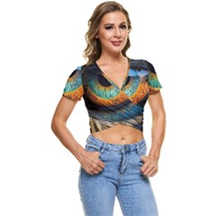 Eye Bird Feathers Vibrant Short Sleeve Foldover T-shirt by Hannah976