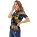 Eye Bird Feathers Vibrant Women s Short Sleeve Double Pocket Shirt View3