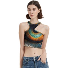 Eye Bird Feathers Vibrant Cut Out Top by Hannah976