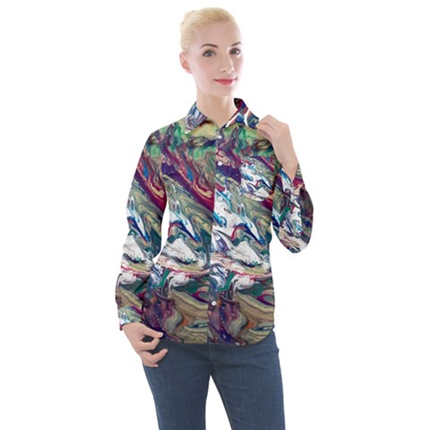 Abstract Strata Iv Women s Long Sleeve Pocket Shirt by kaleidomarblingart